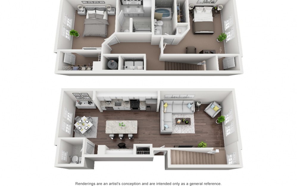 Longboat Townhome - 2 bedroom floorplan layout with 2.5 baths and 1422 square feet.